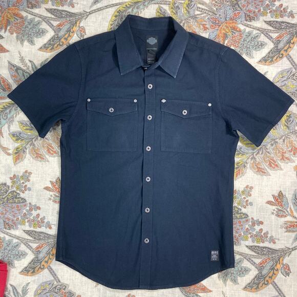 Harley Davidson Black Short Sleeve Button Shirt M - Picture 1 of 7